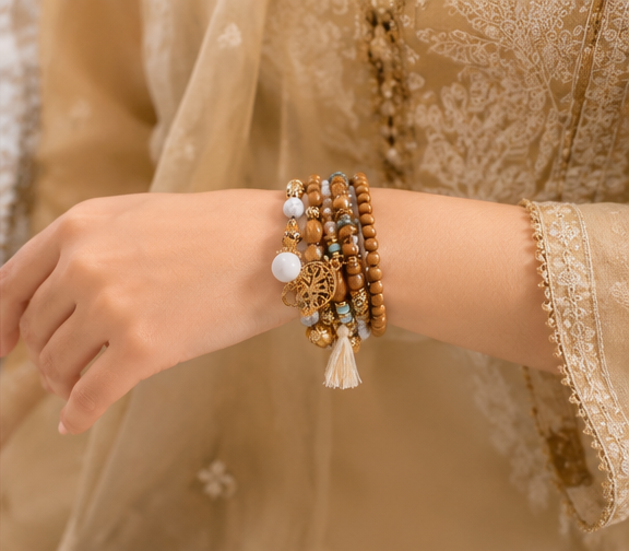 Ensemble de Bracelets Bohème Marron et Blanc – Arbre de Vie