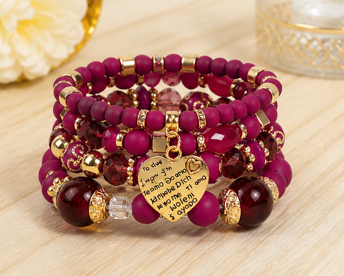 Ensemble de Bracelets Fuchsia & Doré – Cœur d’Amour