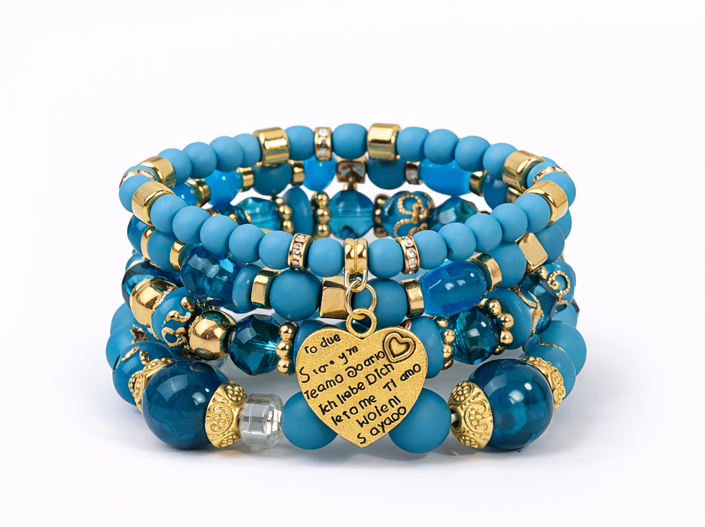 Ensemble de Bracelets Bleu Turquoise & Doré – Cœur d’Amour