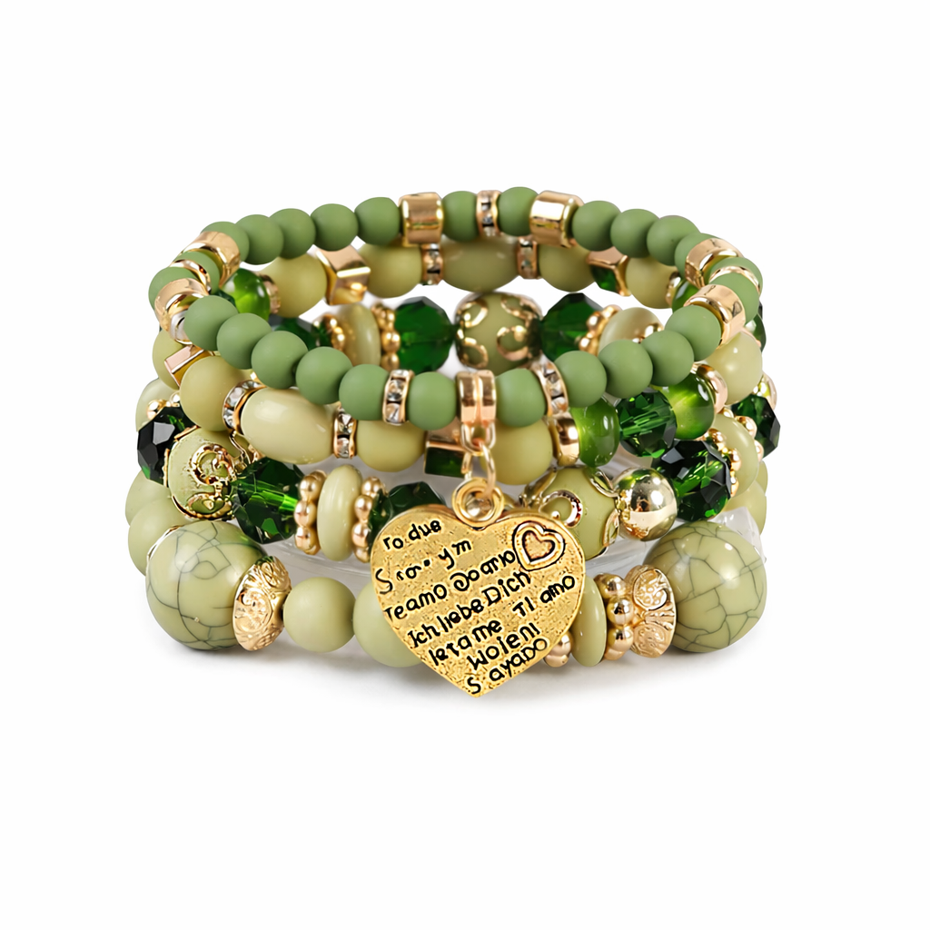 Ensemble de Bracelets Vert Olive & Doré – Cœur d’Amour