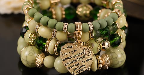 Ensemble de Bracelets Vert Olive & Doré – Cœur d’Amour